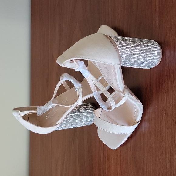 💙2xHP💙 Cathy Din Yamka-9 Nude Open-Toe Rhinestone Block Heels 10 - Picture 6 of 16